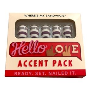 Hello Love Accent Nail Pack - Purple Striped Design